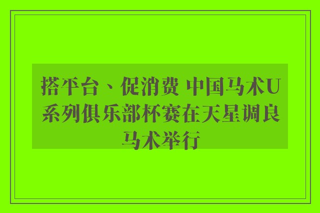 搭平台、促消费 中国马术U系列俱乐部杯赛在天星调良马术举行