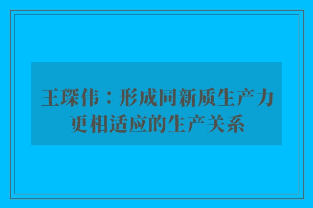 王琛伟：形成同新质生产力更相适应的生产关系