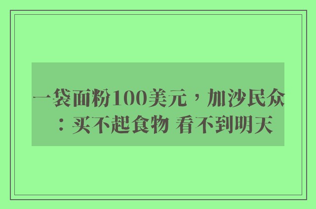 一袋面粉100美元，加沙民众：买不起食物 看不到明天