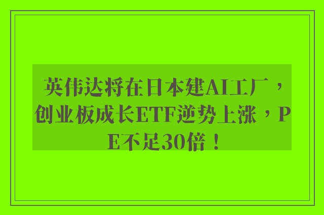 英伟达将在日本建AI工厂，创业板成长ETF逆势上涨，PE不足30倍！