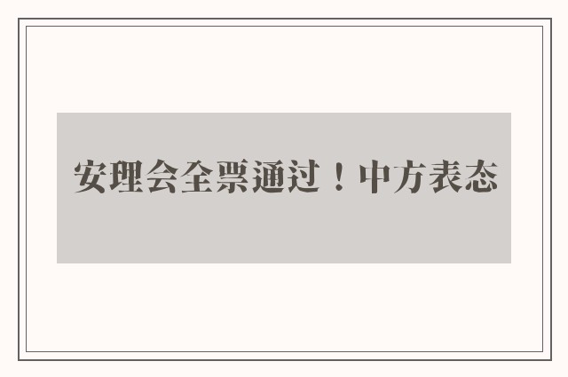 安理会全票通过！中方表态