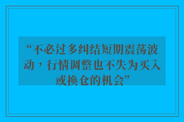 “不必过多纠结短期震荡波动，行情调整也不失为买入或换仓的机会”