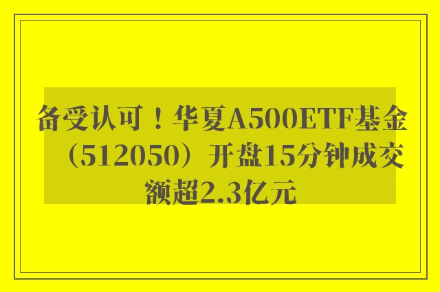 备受认可！华夏A500ETF基金（512050）开盘15分钟成交额超2.3亿元