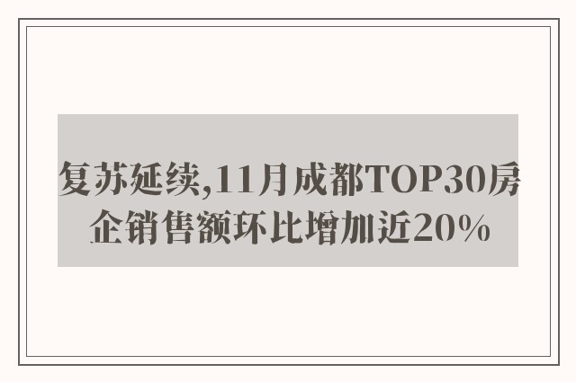 复苏延续,11月成都TOP30房企销售额环比增加近20%