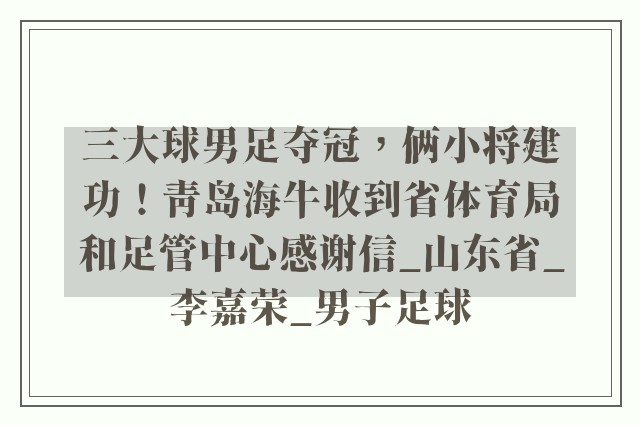 三大球男足夺冠，俩小将建功！青岛海牛收到省体育局和足管中心感谢信_山东省_李嘉荣_男子足球