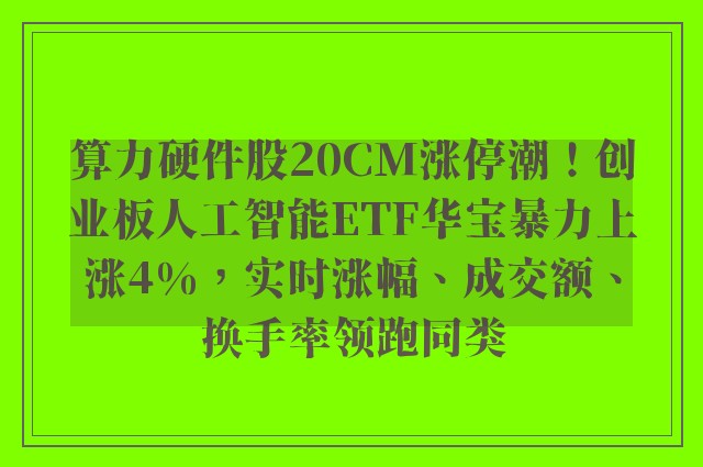 算力硬件股20CM涨停潮！创业板人工智能ETF华宝暴力上涨4%，实时涨幅、成交额、换手率领跑同类