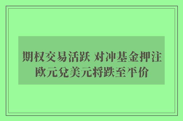 期权交易活跃 对冲基金押注欧元兑美元将跌至平价