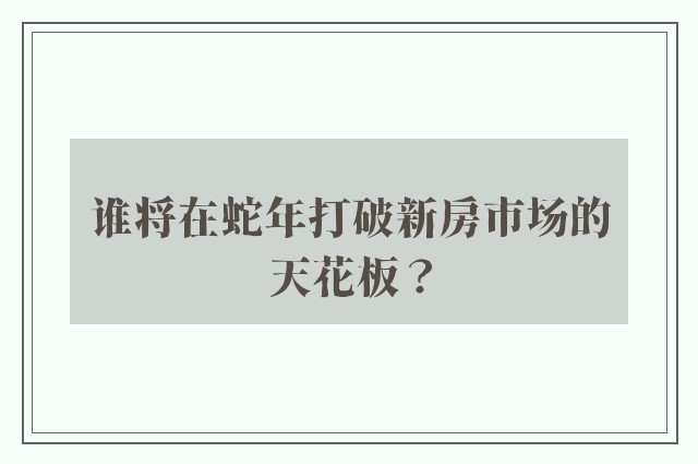 谁将在蛇年打破新房市场的天花板？